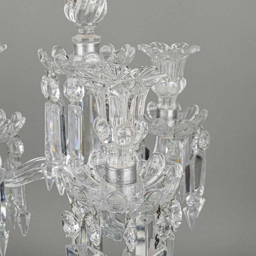 BACCARAT Medallion Molded Crystal Three Arm Candelabrum