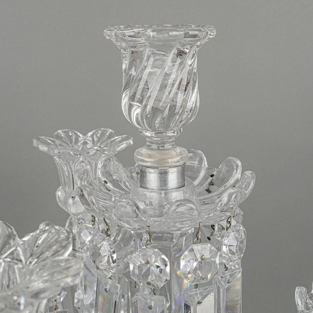 BACCARAT Medallion Molded Crystal Three Arm Candelabrum