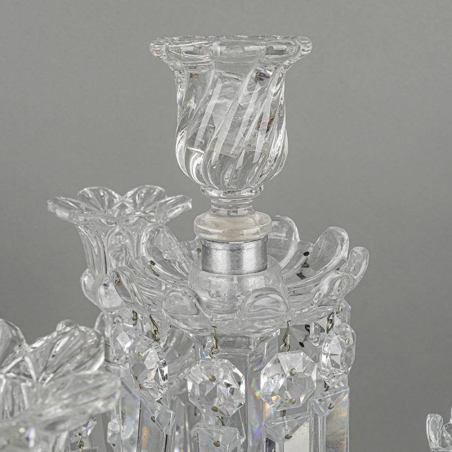 BACCARAT Medallion Molded Crystal Three Arm Candelabrum