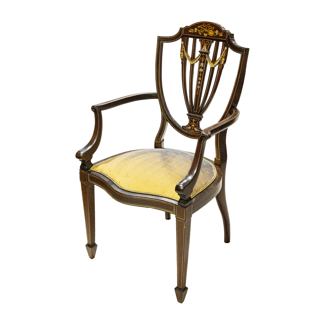 Vintage Mahogany Sheraton Revival Inlaid Shield Back Chair