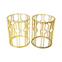 Gilt Steel Steel Drum End Tables w/Glass Tops Set of 2