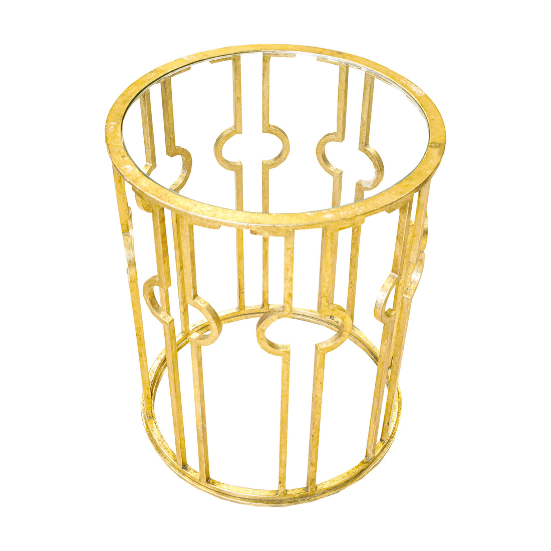Gilt Steel Steel Drum End Tables w/Glass Tops Set of 2
