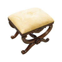 Curule Style Wooden Stool w/Tan Upholstery