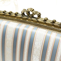 Gold Finish Louis XVI Style Settee Blue & Cream Upholstery