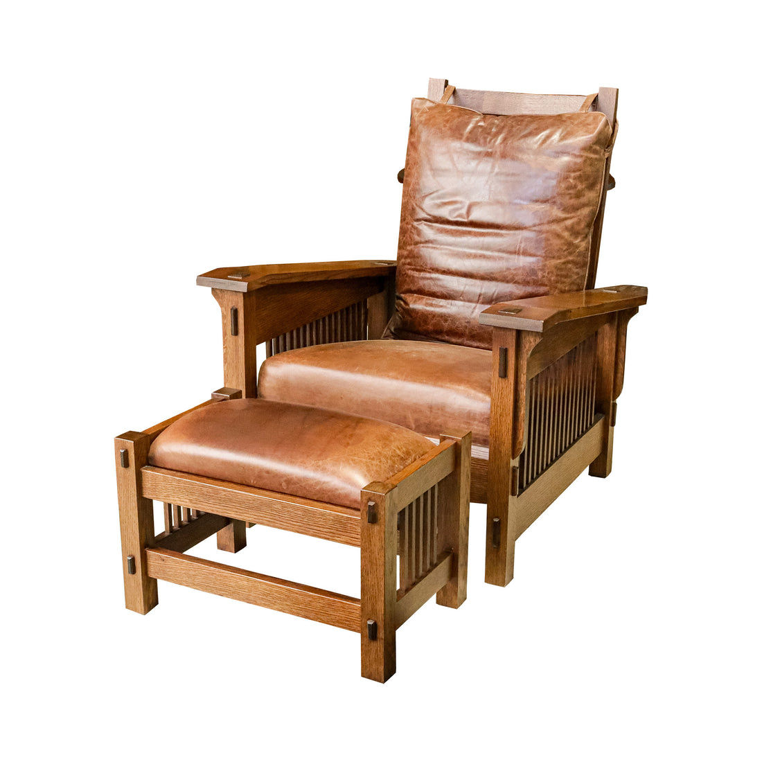 Mission Oak Morris Chair And Ottoman With Leather Cushions