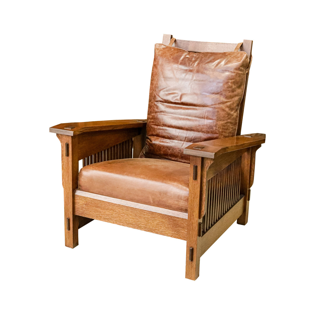 Mission Oak Morris Chair And Ottoman With Leather Cushions
