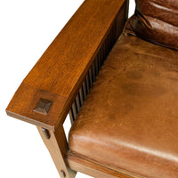 Mission Oak Morris Chair And Ottoman With Leather Cushions