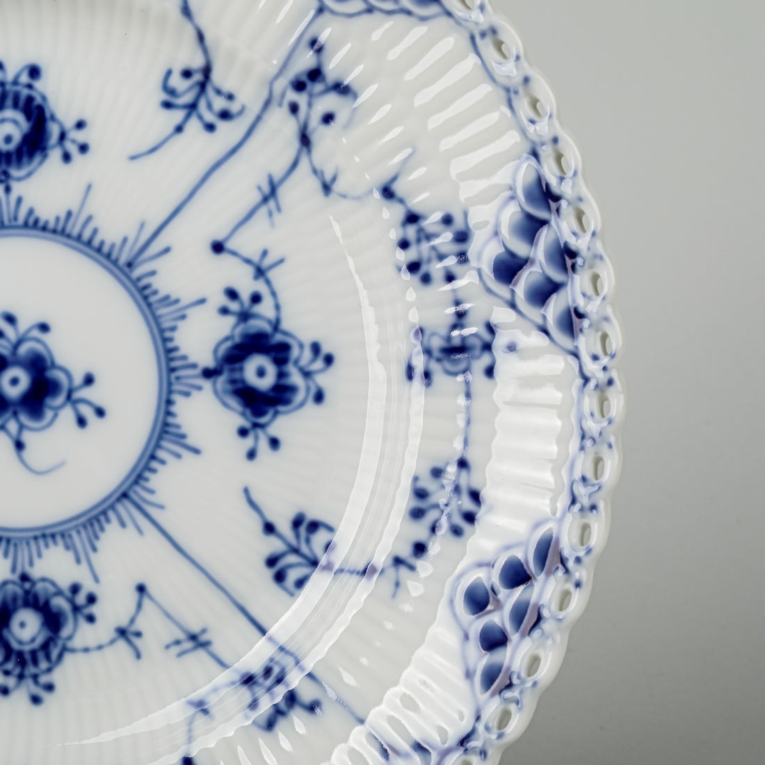 ROYAL COPENHAGEN Blue Fluted Full Lace Dessert Plates Set Of 9