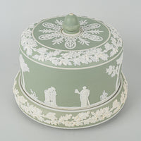 WEDGWOOD Vintage White On Green Jasperware Cheese Dome & Stand
