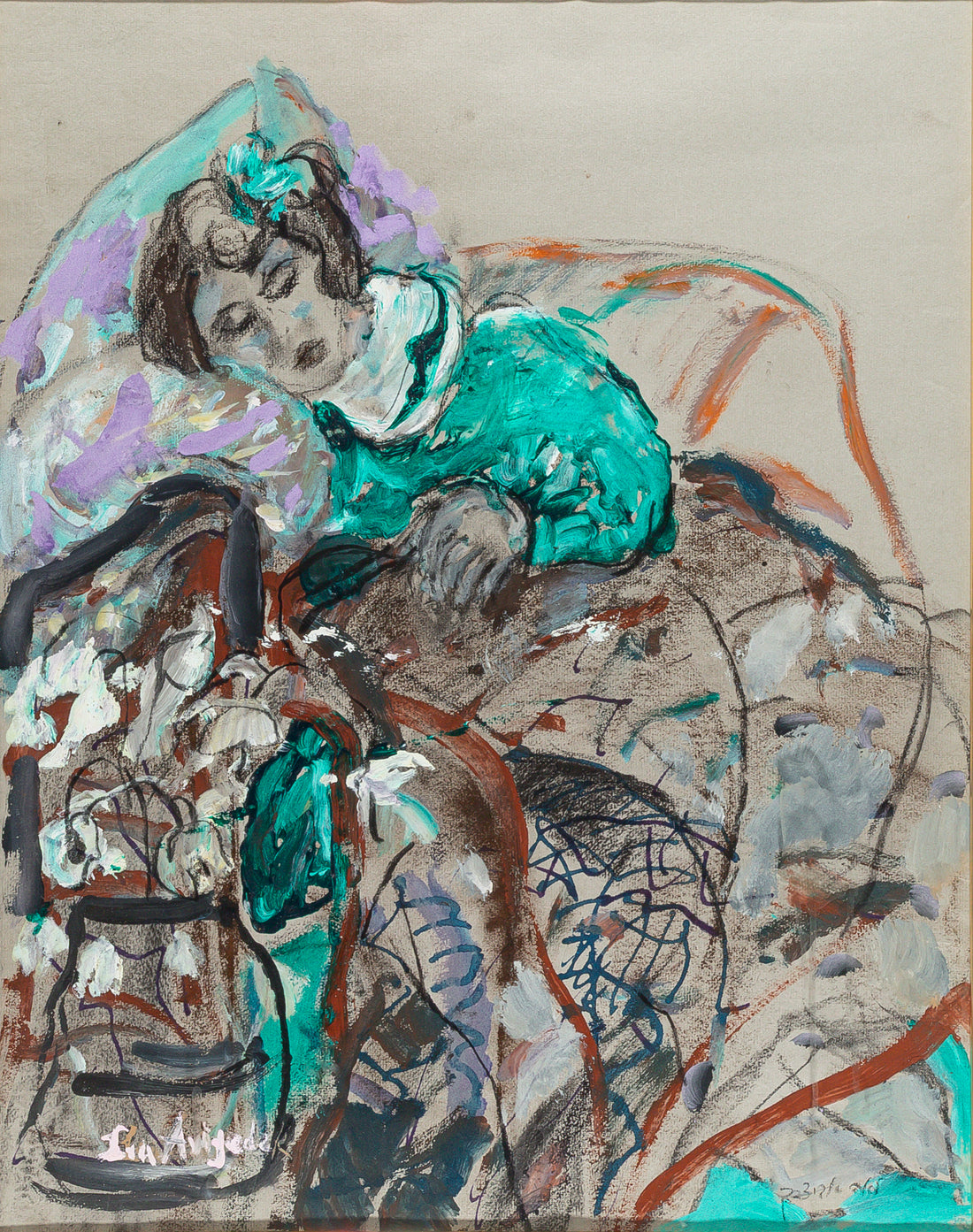 Lea Avizedek (Israeli 1935) Portrait of Napping Lady
