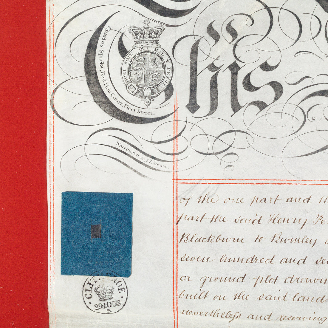 Framed Indenture          ca 1854