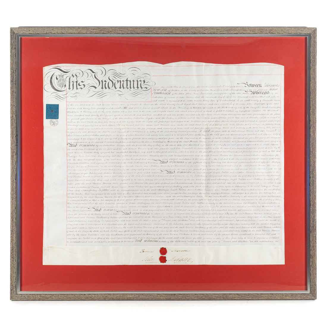 Framed Indenture          ca 1854