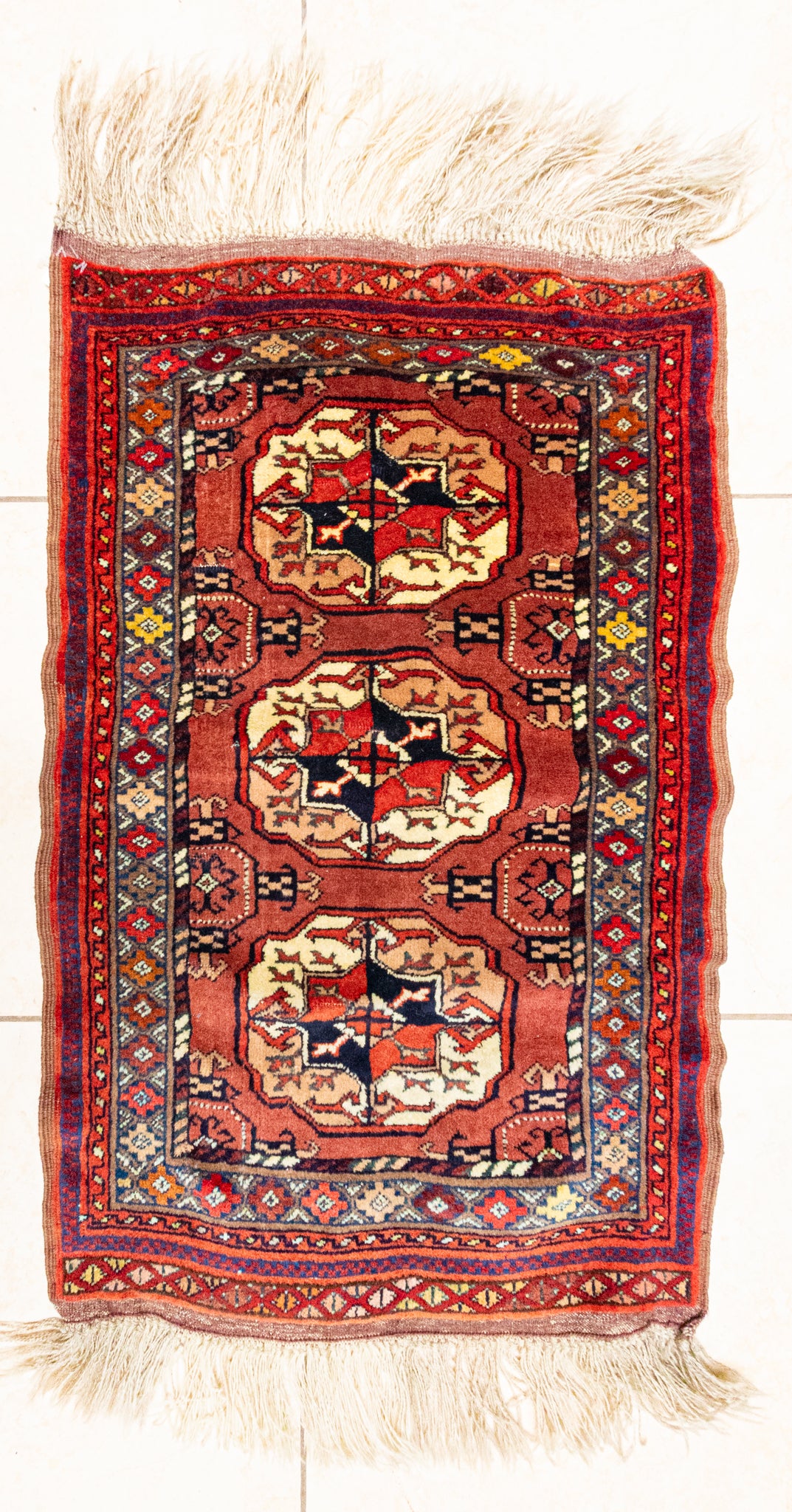Hand Knotted Wool Afghan Style Rug/Mat               38"x22"