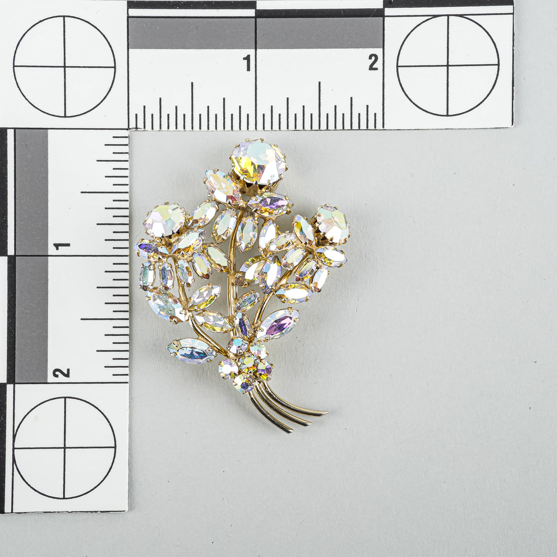 SHERMAN Gold-Tone Aurora Borealis  Rhinestones - Floral Spray