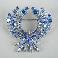 SHERMAN Silver-Tone Blue Ombre Rhinestone Laurel Leaf Brooch