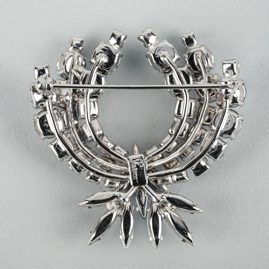 SHERMAN Silver-Tone Blue Ombre Rhinestone Laurel Leaf Brooch