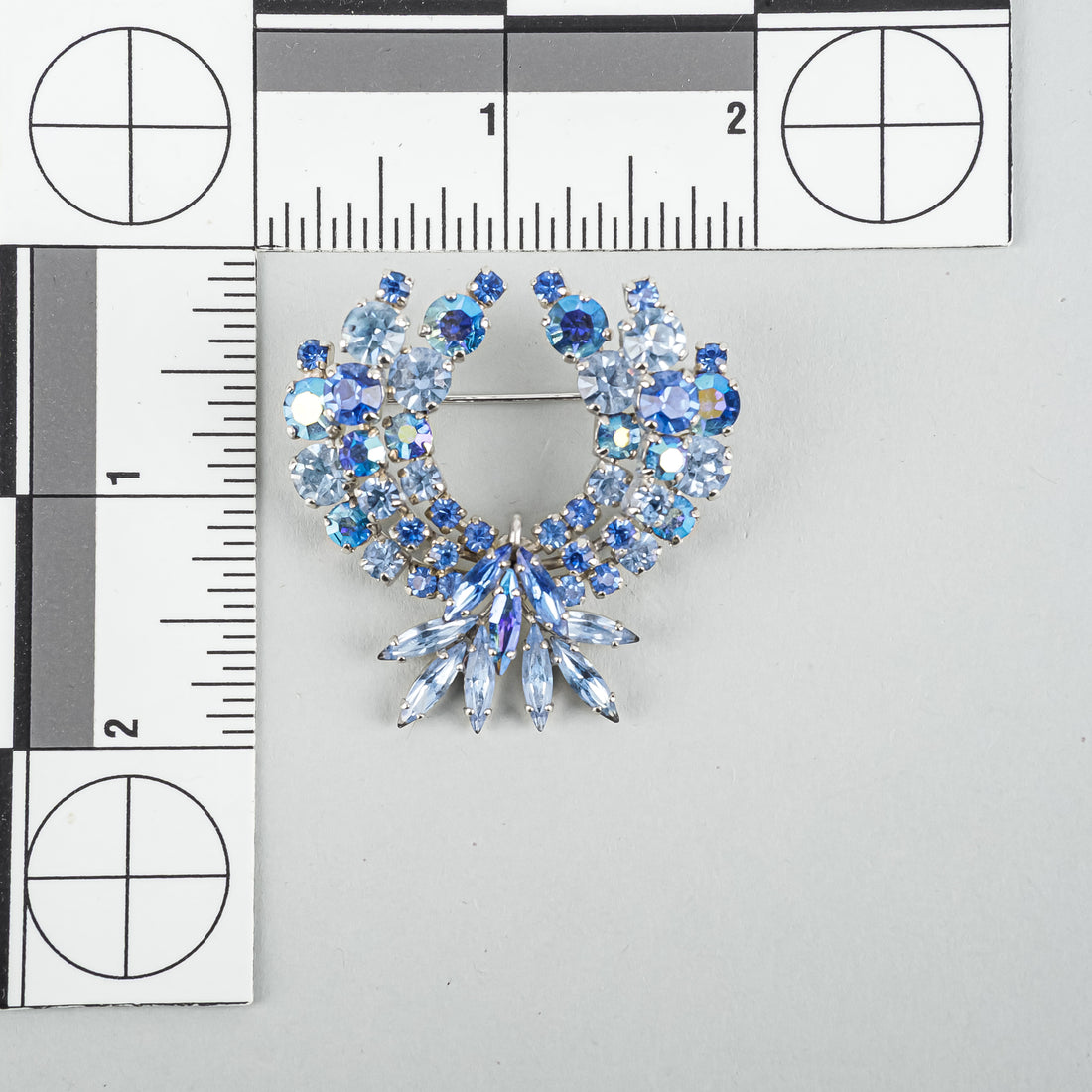 SHERMAN Silver-Tone Blue Ombre Rhinestone Laurel Leaf Brooch