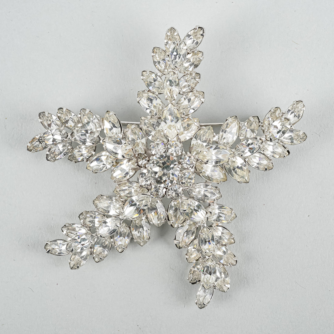 SHERMAN Silver-Tone Clear Rhinestone "Star Fish" Brooch