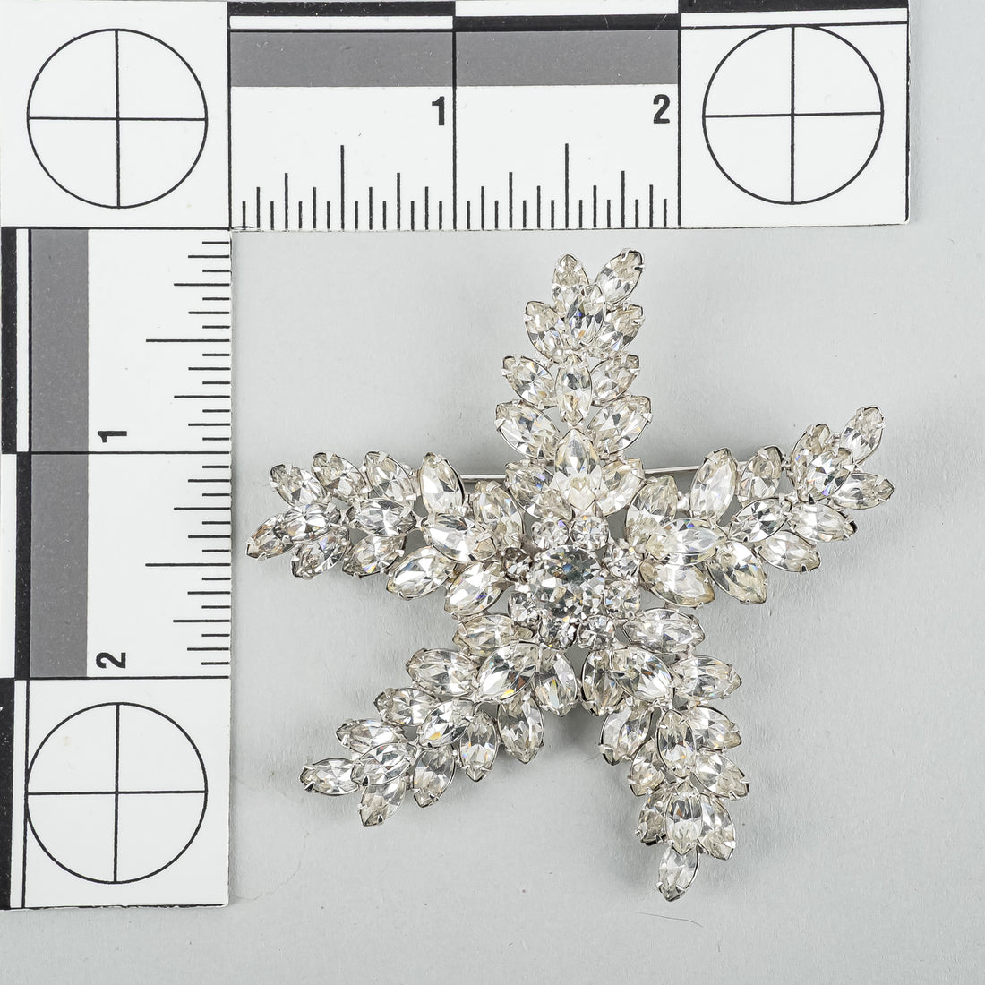 SHERMAN Silver-Tone Clear Rhinestone "Star Fish" Brooch