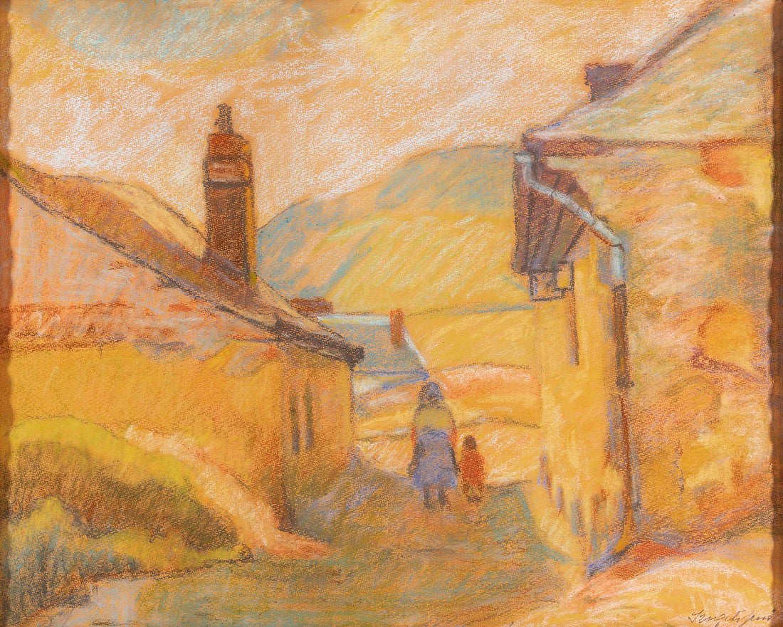 Jeno Szigeti (Hungarian 1881-1944) Village Scene With Two Figures