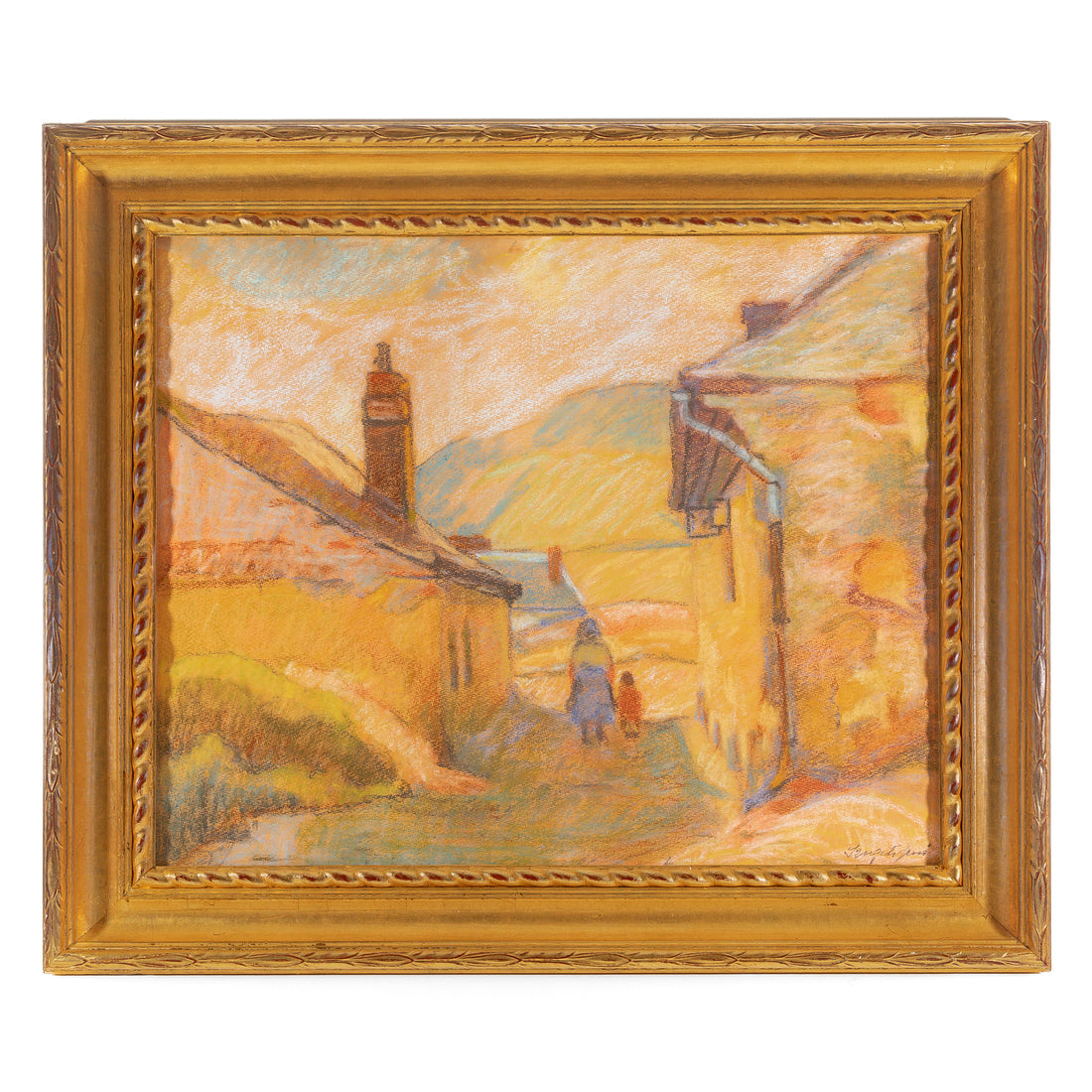 Jeno Szigeti (Hungarian 1881-1944) Village Scene With Two Figures