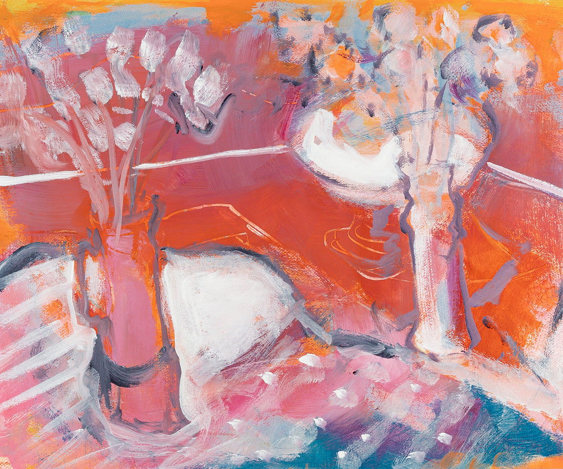 Peter Harris (Canadian 1932-1993) "White Tulips" Mixed media on paper