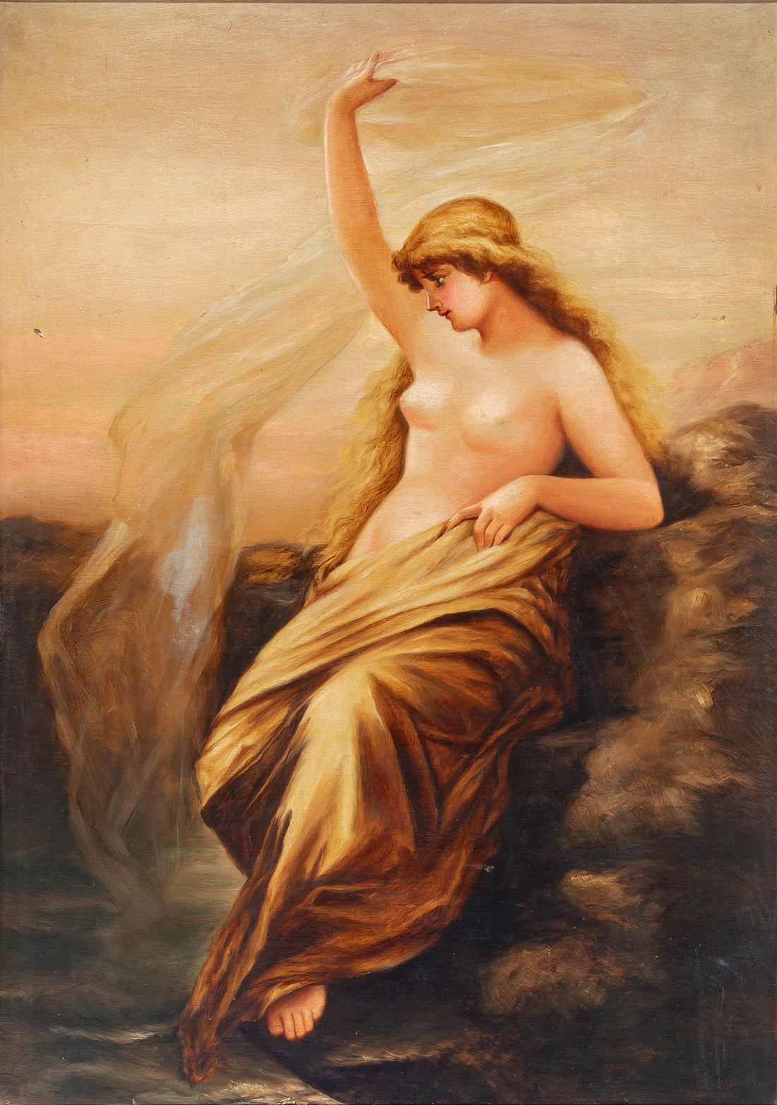 After Wilhelm Kray (German 19th C) "Lorelei" The Siren - Oil on canvas