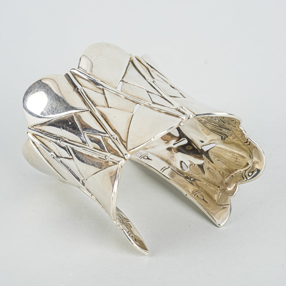 JOHN HARDY Sterling Bamboo Wide Fan/Palm Tapered Open Cuff