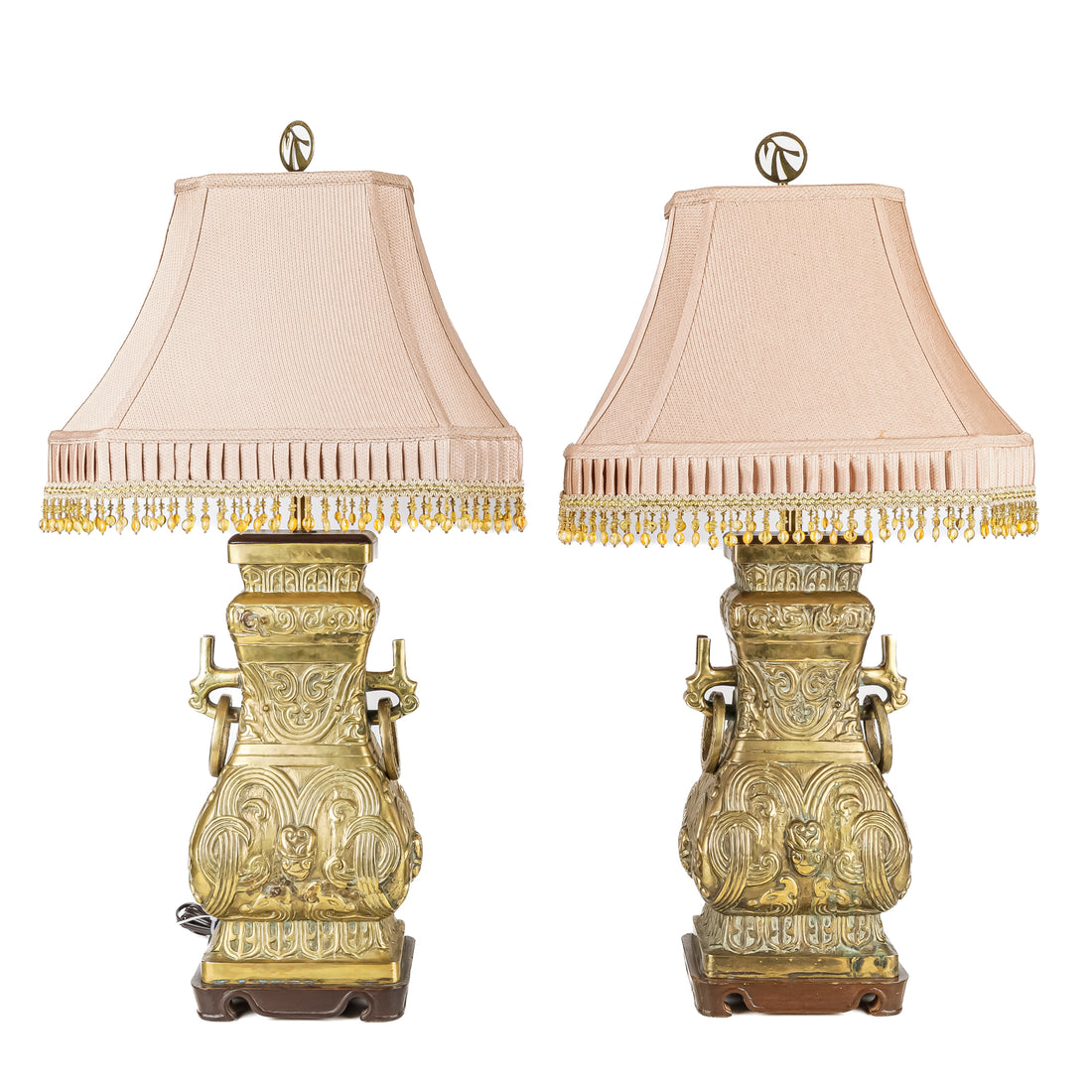 Cast Brass Asian Style Lamps With Shades Set of 2