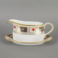 ROYAL CROWN DERBY Derby Border A1253 Gravy Boat And Stand