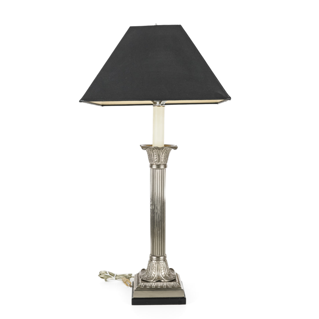 FREDERICK COOPER Silver Finish Cast Metal Column Lamp With Shade