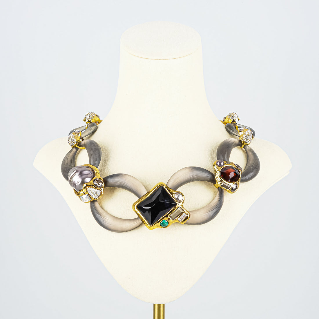 ALEXIS BITTAR Gold Tone Gray Lucite Necklace