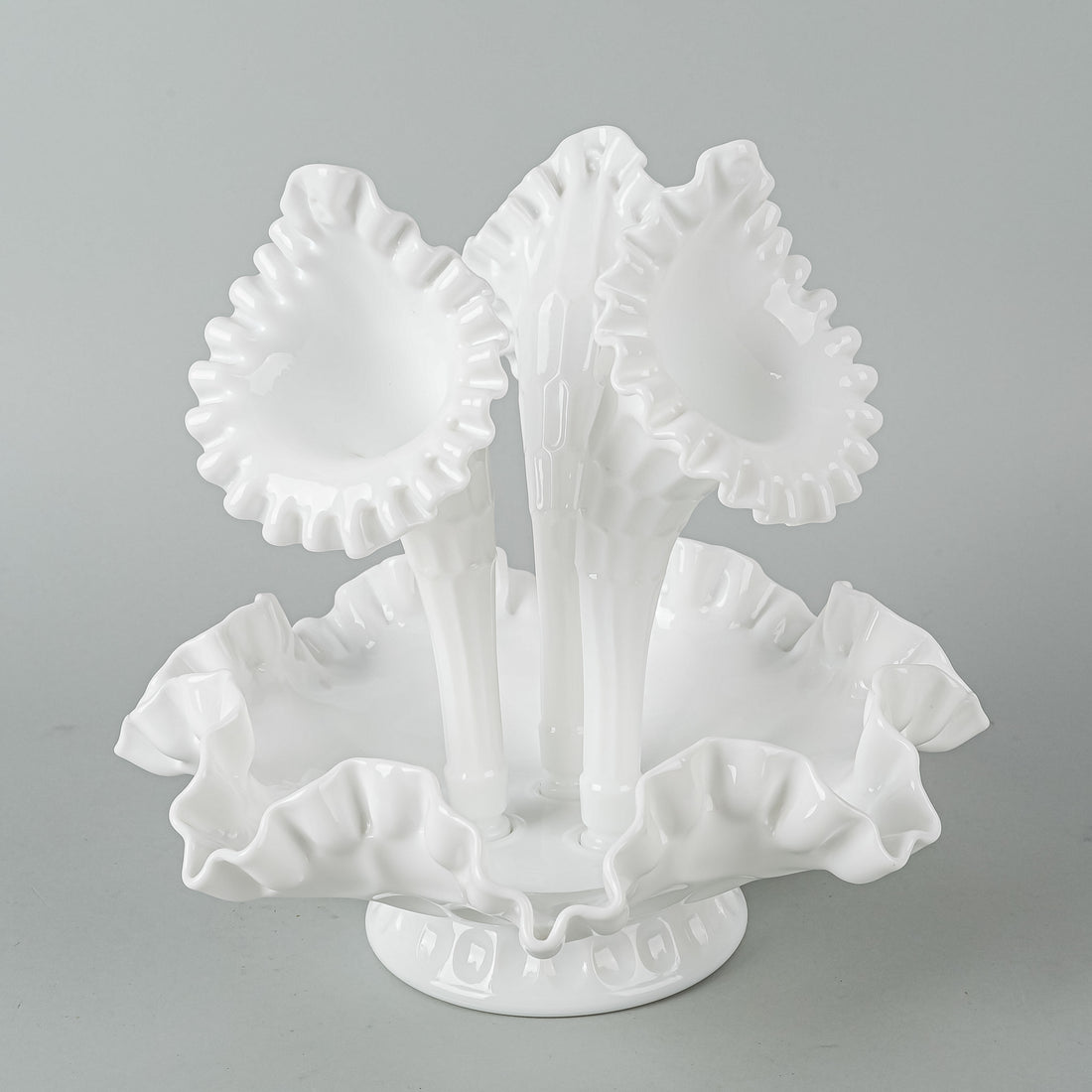 FENTON Thumbprint Milk Glass Epergne 4pcs