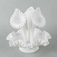 FENTON Thumbprint Milk Glass Epergne 4pcs