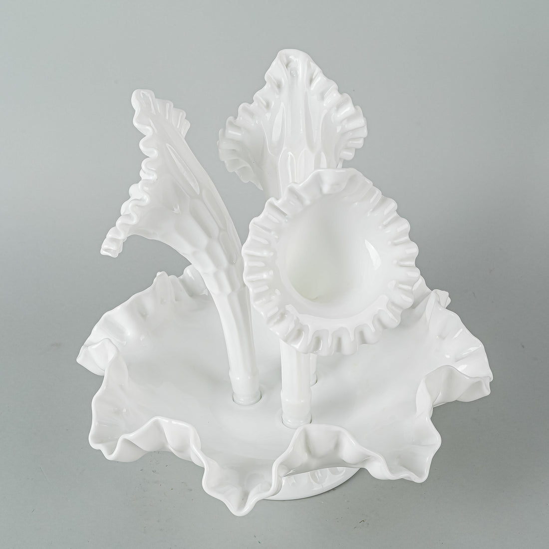 FENTON Thumbprint Milk Glass Epergne 4pcs