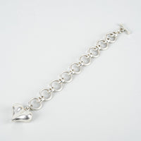 Sterling Silver Open-Circle Link With Large Puffy-Heart Charm Bracelet