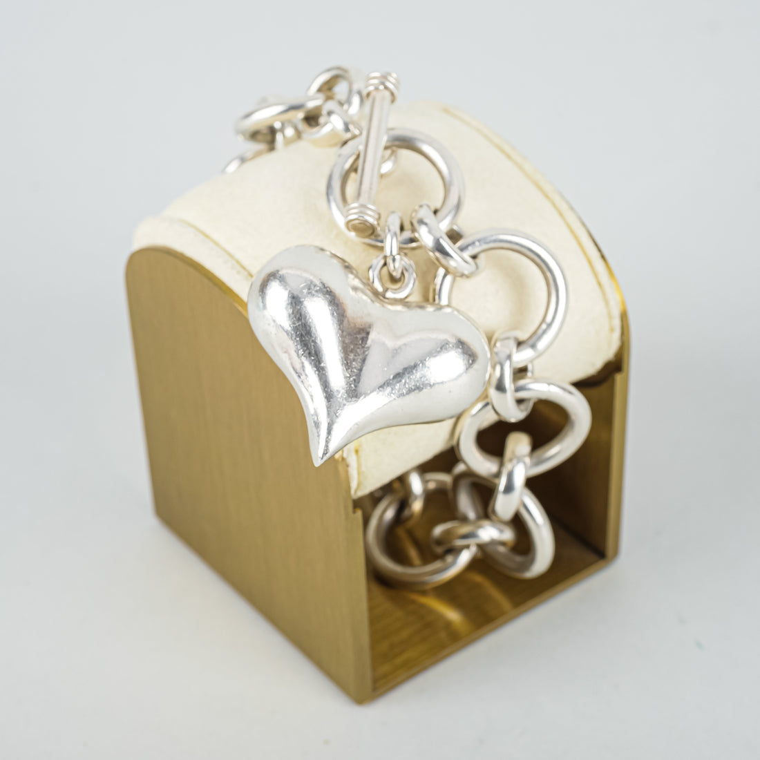Sterling Silver Open-Circle Link With Large Puffy-Heart Charm Bracelet