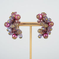 Vintage HOBE Purple Cluster Beads With Faux-Pearl Clip-on Earrings