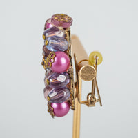 Vintage HOBE Purple Cluster Beads With Faux-Pearl Clip-on Earrings