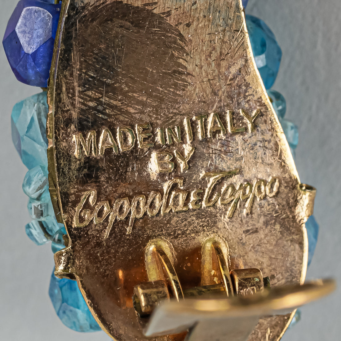Vintage COPPOLA E TOPPO Blue Bead Paisley-Shaped Clip-on Earrings