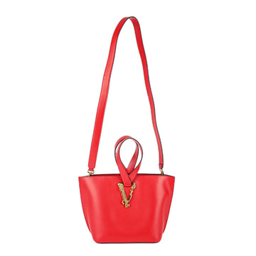 VERSACE Virtus Bucket Bag Medium- Red Leather