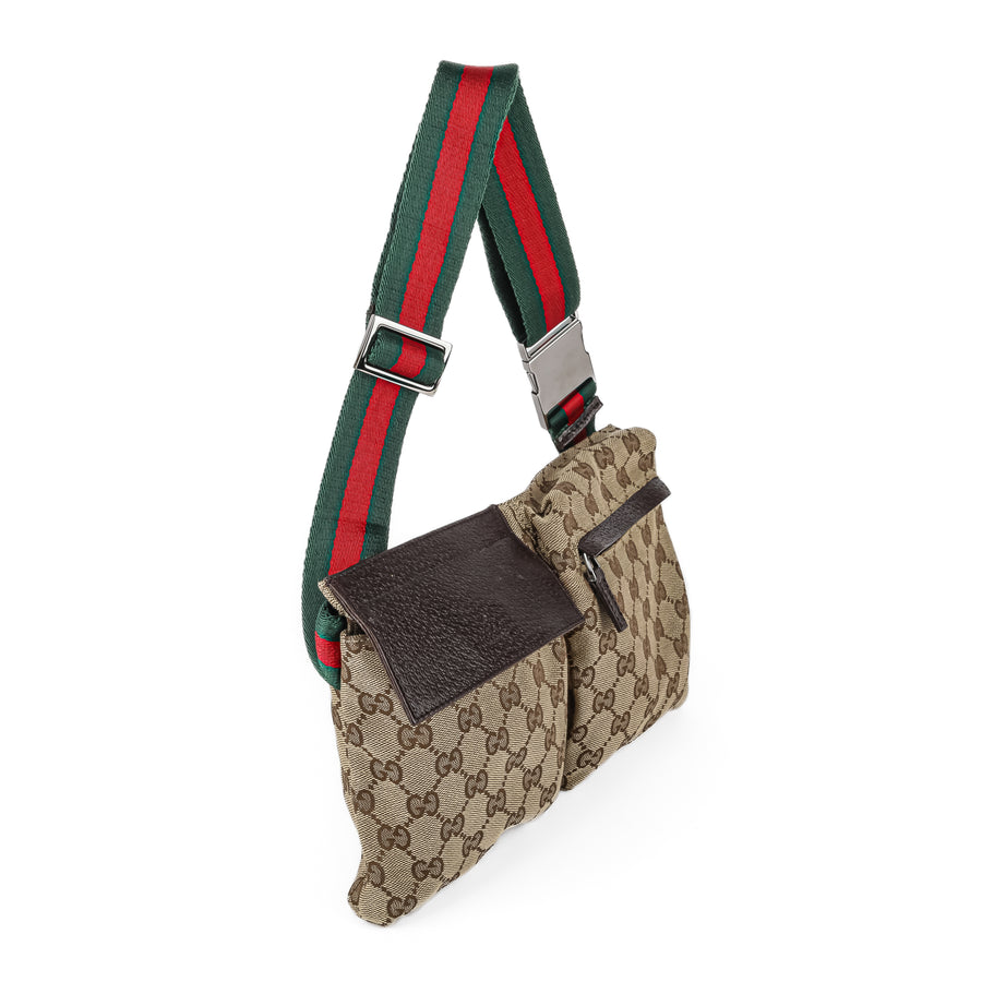GUCCI GG Canvas Double Pocket Belt Bag
