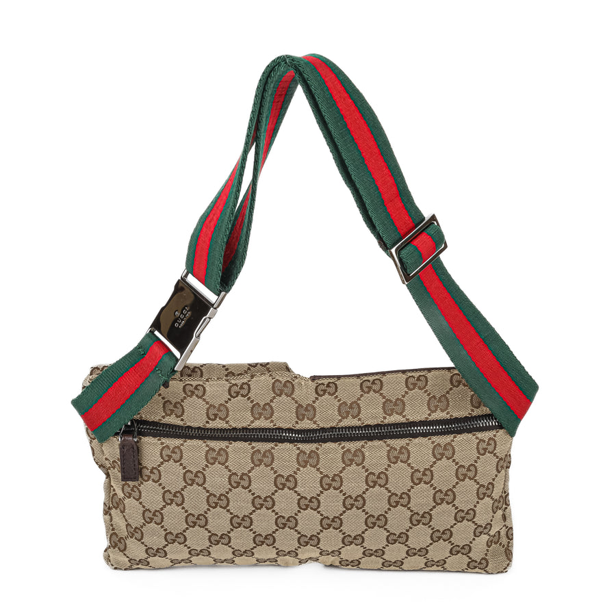 GUCCI GG Canvas Double Pocket Belt Bag