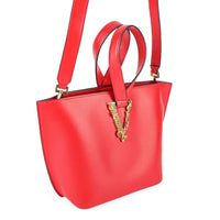 VERSACE Virtus Bucket Bag Medium- Red Leather