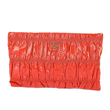 PRADA Vernice Gaufre Clutch - Orange Patent Leather