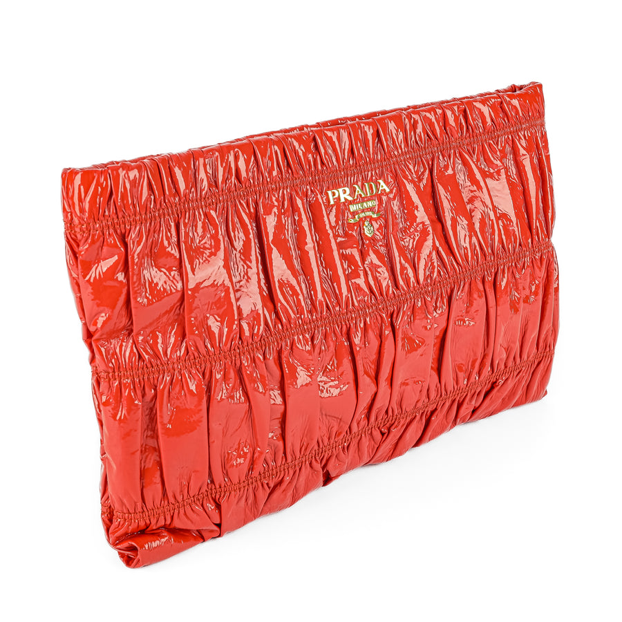 PRADA Vernice Gaufre Clutch - Orange Patent Leather
