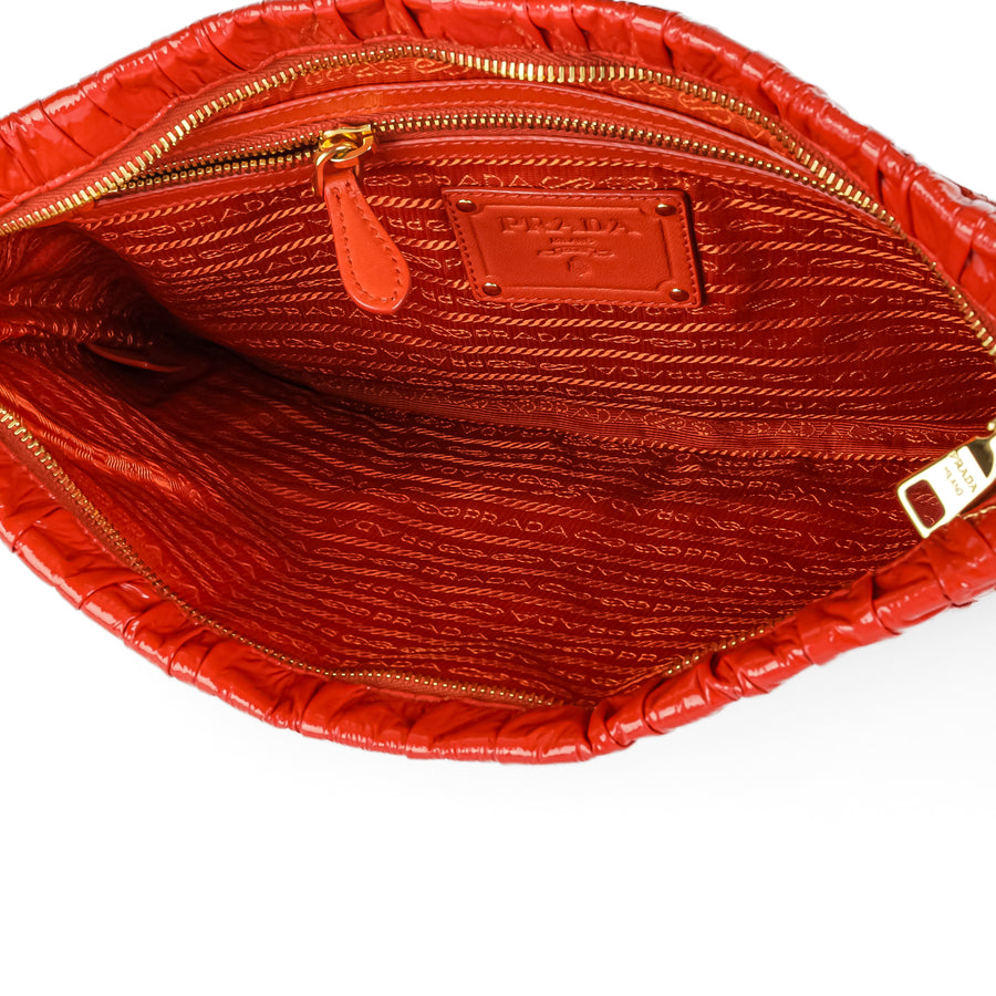 PRADA Vernice Gaufre Clutch - Orange Patent Leather