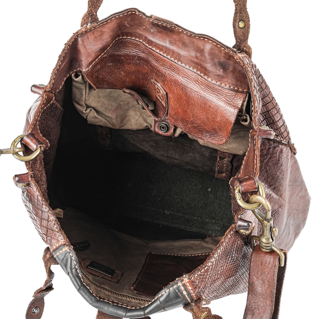CAMPOMAGGI Embossed Brown & Black Leather Tote Bag