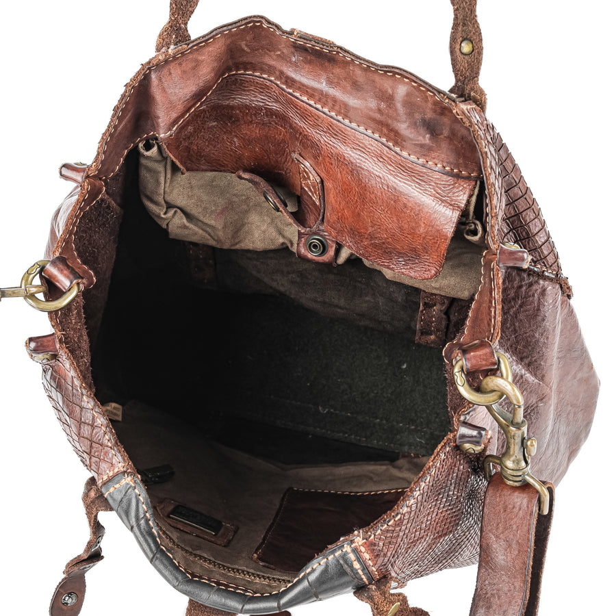CAMPOMAGGI Embossed Brown & Black Leather Tote Bag