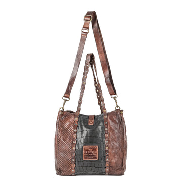 CAMPOMAGGI Embossed Brown & Black Leather Tote Bag